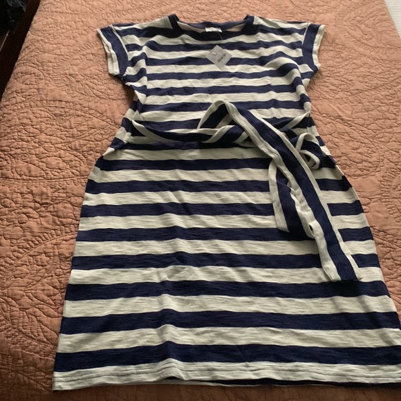 J.Crew factory navy and white striped belted dress - Picture 3 of 4